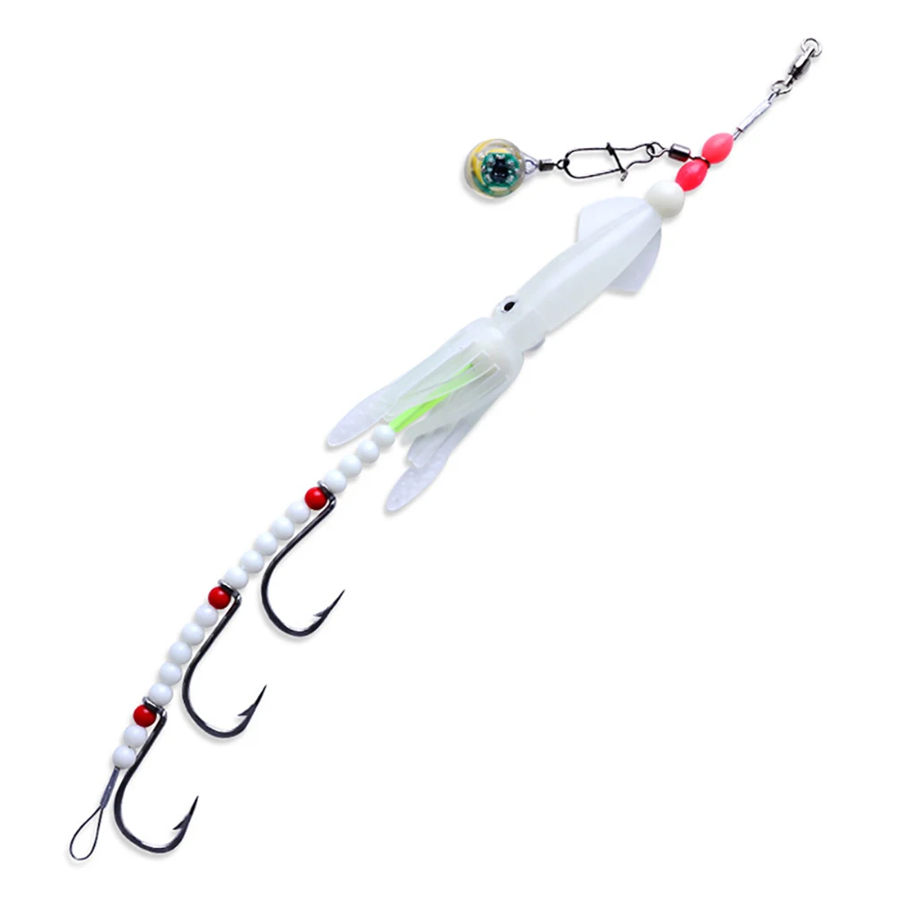 Artificial Bait Hook with 3 Hooks Squid Jig Hook LED Lamp Simulation Octopus Bait Luminous Tackle Tool Night Fishing Accessories