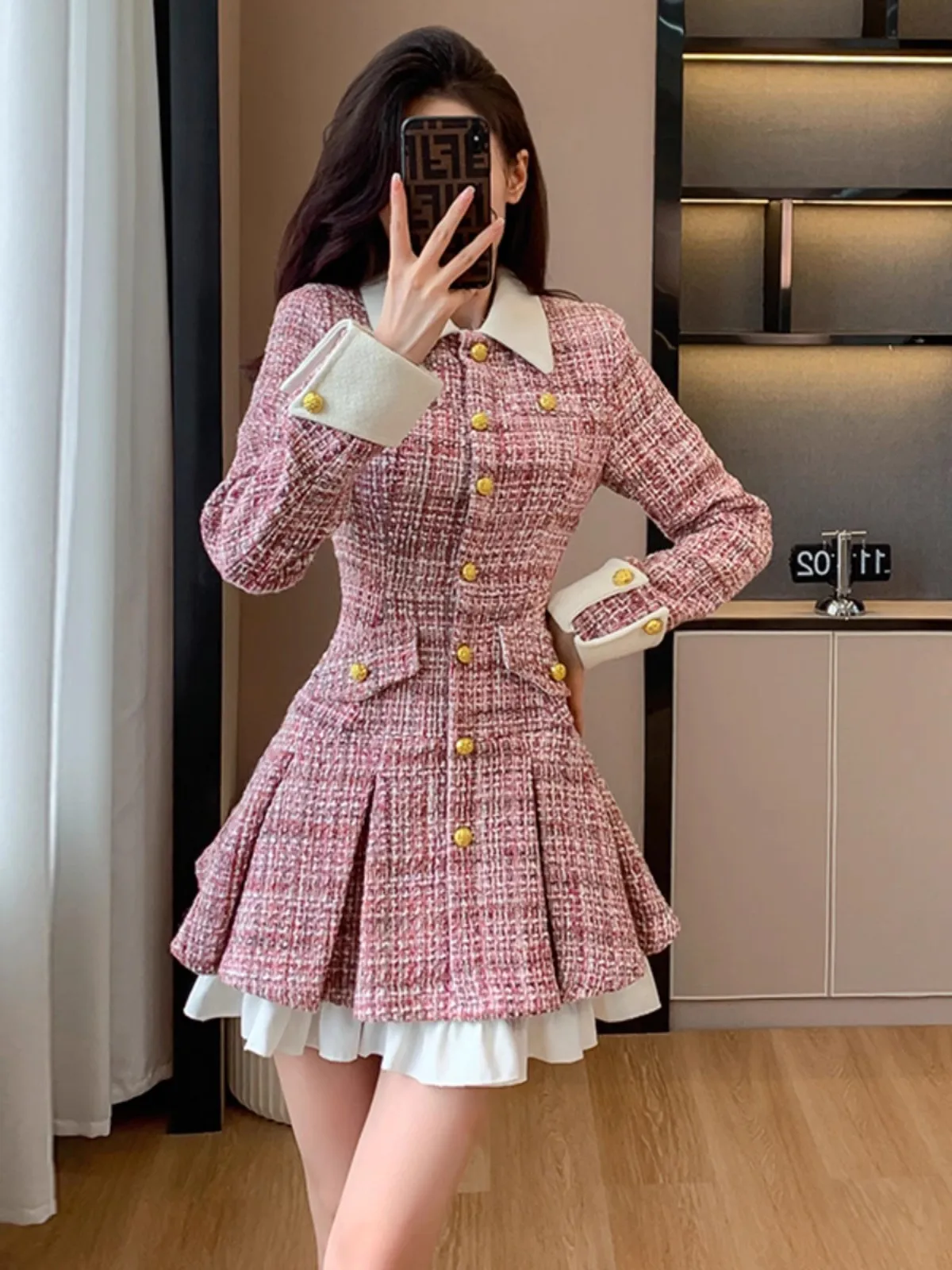 ワンピース Tweed Pleated Mini Dress 84437288b_8_d_500.jpg