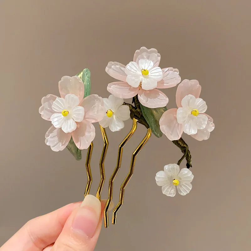 Vintage Blume Haarnadel Elegante Chinesische Stil Glas Blume Haar Kamm Für Frauen Mädchen Exquisite Fee Metall Haar Zubehör 1pc – Detail 11