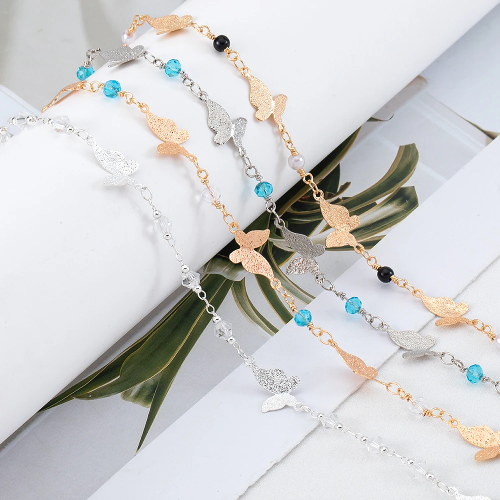 

Цепочка медная с круглыми сердечками, классическое ожерелье с бабочкой, кристаллами, 1 метр, колье-чокер для изготовления ювелирных изделий ручной работы «сделай сам»