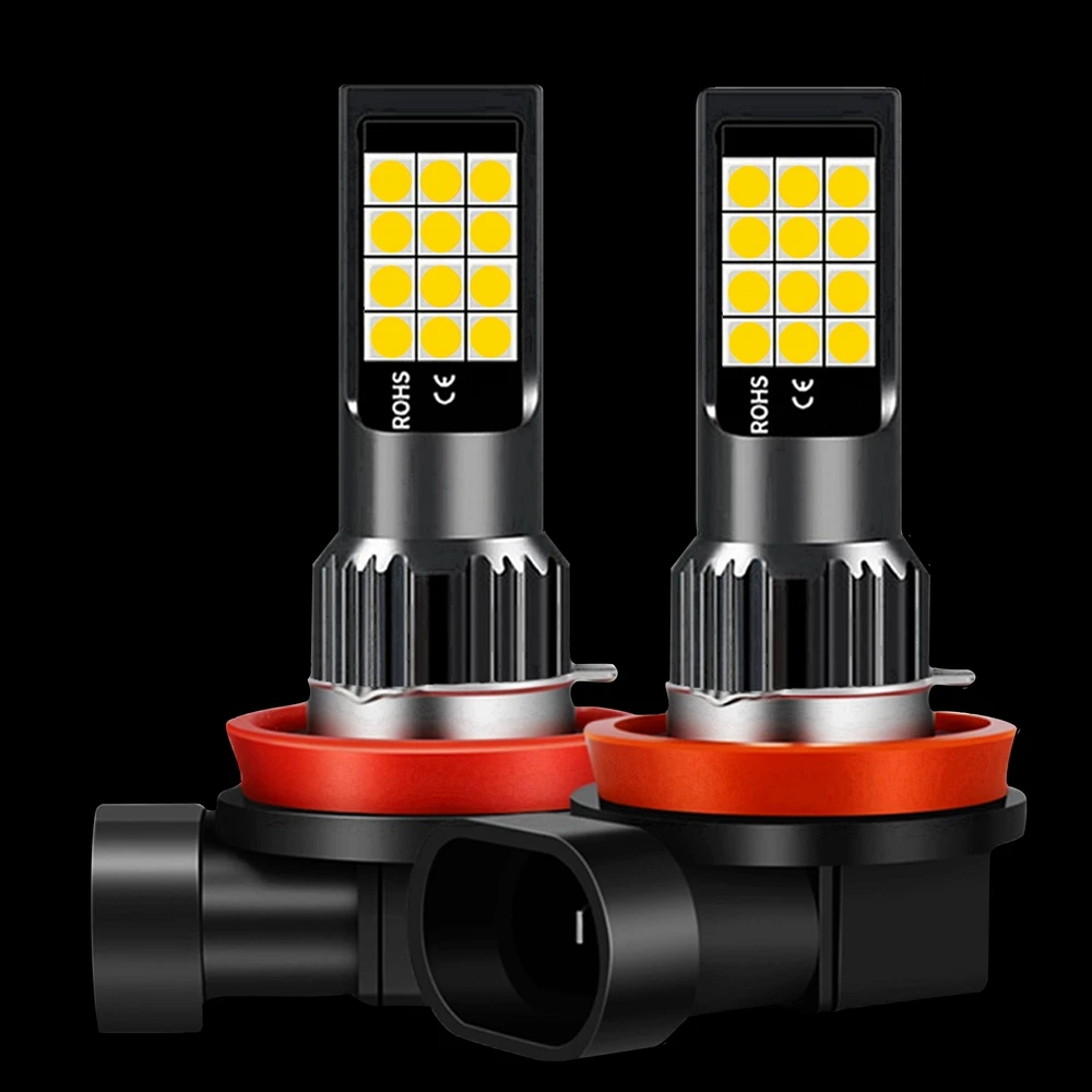 2Pcs Car LED Bulb H11 H8 9006 HB4 881 H27 Front Fog Lamp Anti Fog 6000K White 3000K Yellow