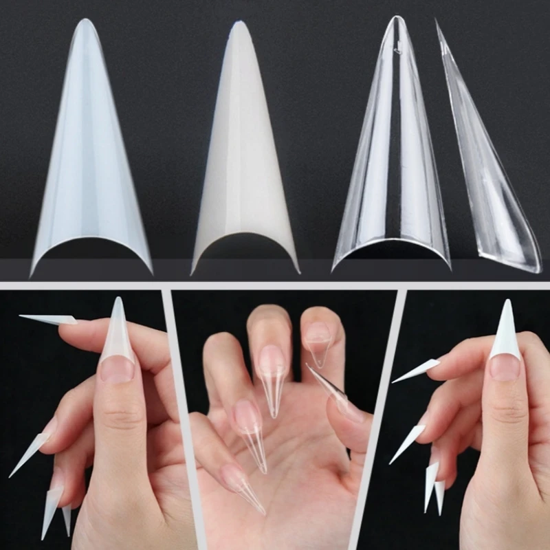 

500pcs French Nail Tips V Shape Medium to Long Stiletto Half Cover False Nails Extension Salon Manicure Pointy Fake Nail Art Tip