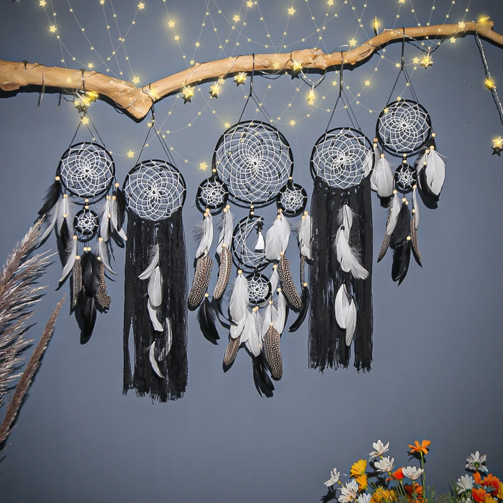 Dream Catcher Boho 홈 데코, 달 라마단 장식, 마크라메 벽걸이 , 북유럽 방 장식, 어린이 보육원, 세트당 5 개