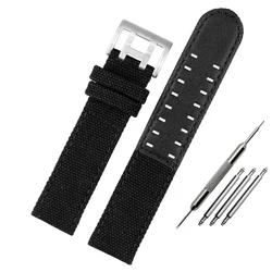 Nylon Genuine Leather Strap for Men's Watch - 20mm/22mm Canvas Band (Black silver clasp)