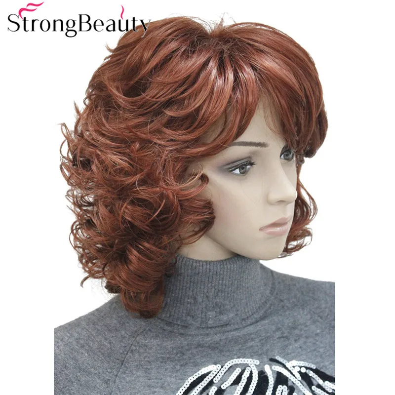 StrongBeauty Medium Length Curly Wigs Synthetic Women's Hair Blonde/Black/ Burgundy Many Colors