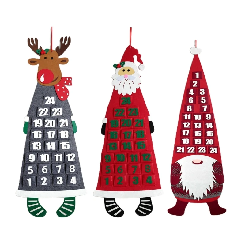 

Countdown to Christmas Wall Calendar Ornament Santa Gnome Felt Advent Calendars