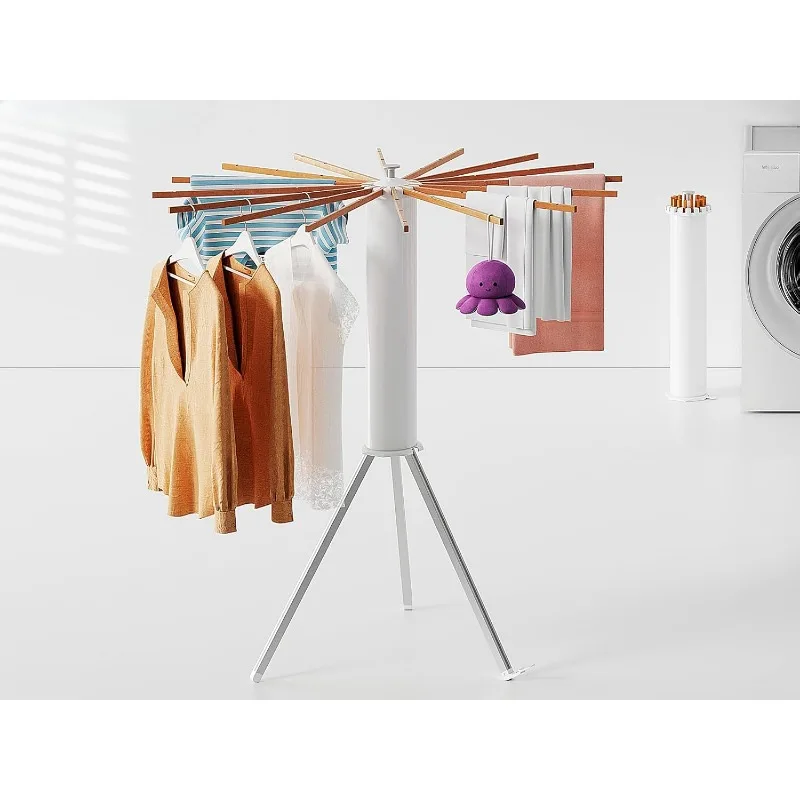 Cylinder Tripod Drying Rack, Octopus Drying Rack Clothing, Space Saving Master, 16 Expandable Rods, Solid Wood, Standing