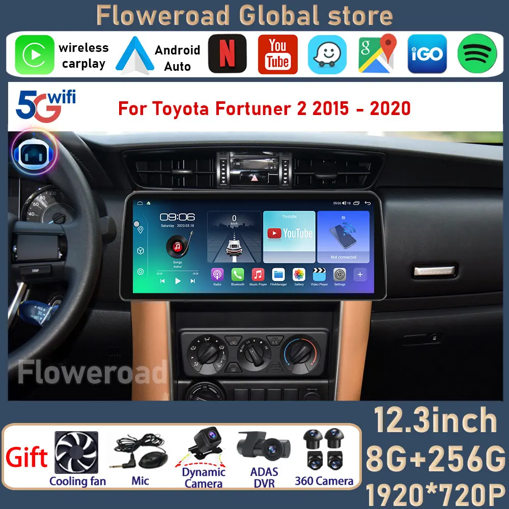 

Автомобильный радиоприемник 12,3 дюймов Android для Toyota Fortuner 2 2015 - 2020 GPS-навигация автомобильная аудиосистема мультимедийный видеоплеер HU все в одном
