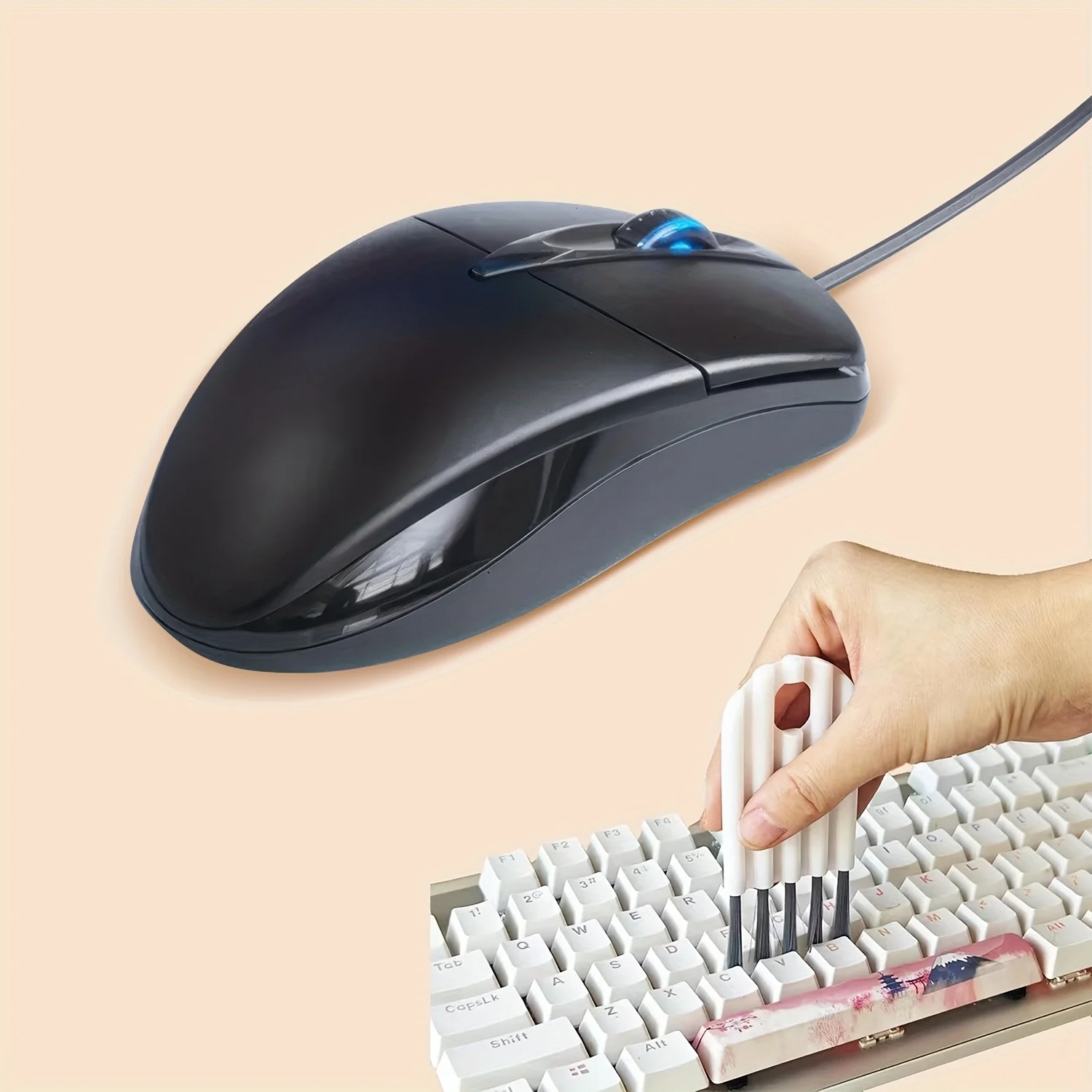 PC USB光学式有線マウス、ミニ小型クリーニングブラシ付き、キーボード、3Dラップトップ、ホームオフィス用、滑り止めローラー、1200DPI