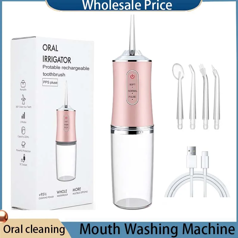 Oral Irrigator Dental Cleaner Water Flosser Oral Irrigator USB Rechargeable Mouth Washing Machine Cordless 3 Modes 4 Jet Tips IPX7 Teeth Cleaning Machine