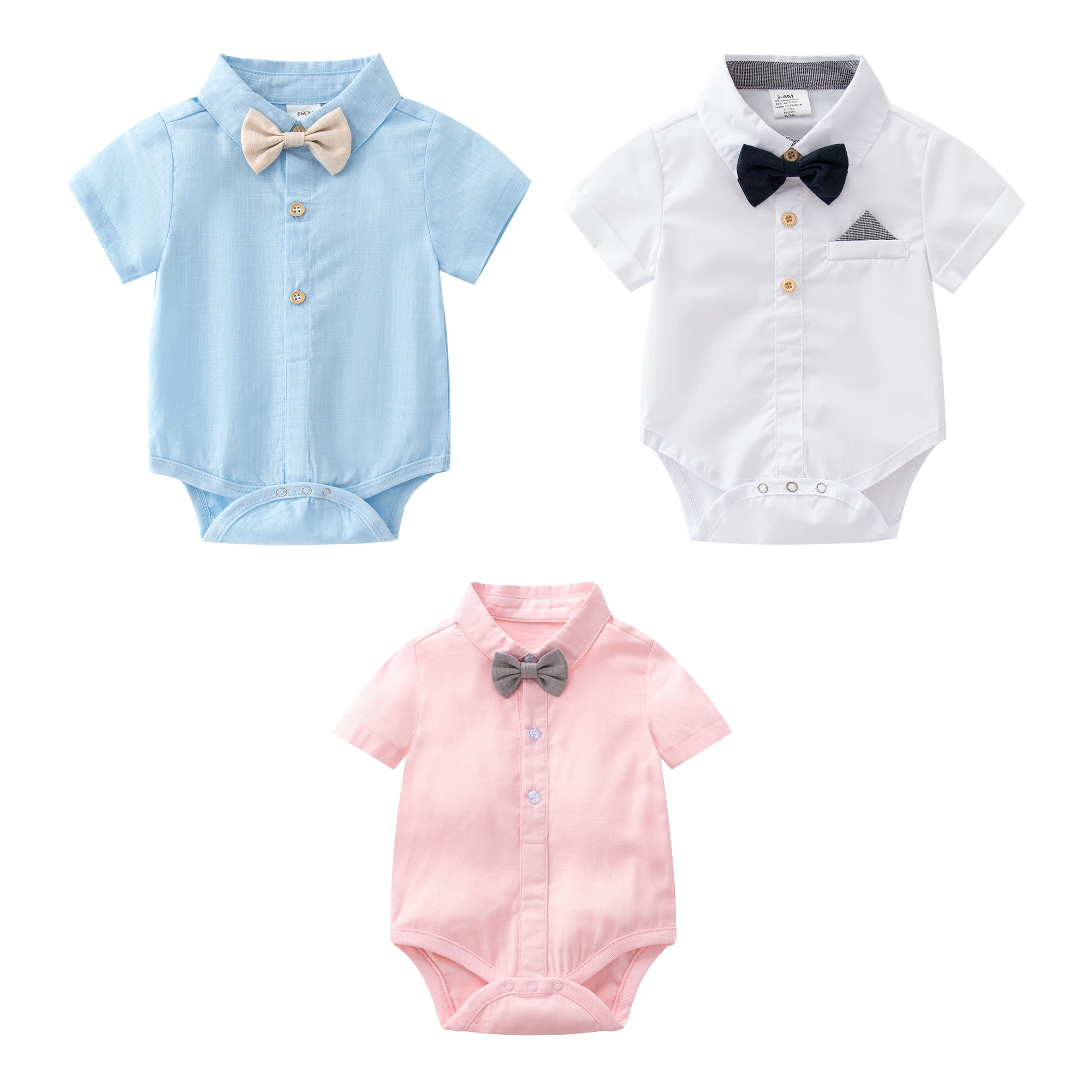 Baby Toddler Boys Short Sleeves Button Down Shirt with Bow Tie