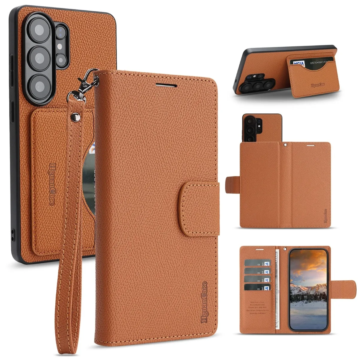 Detachable RFID Blocking Wallet Phone Case with Wrist Strap