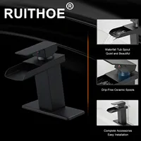 ก๊อกน้ำอ่างล้างหน้าแบบน้ำตกแกนทองแดงในห้องน้ำอ่างล้างหน้าสแตนเลสห้องครัวก๊อกผสมควบคุมคู่ร้อนและเย็น 3