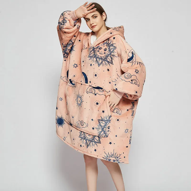 FELOVE Felpa Oversize Con Cappuccio 2 In 1: Microfibra Super Morbida E Coperta Sherpa - Comodissima Per Divano, TV E Relax, Taglia Unica - Foto 7