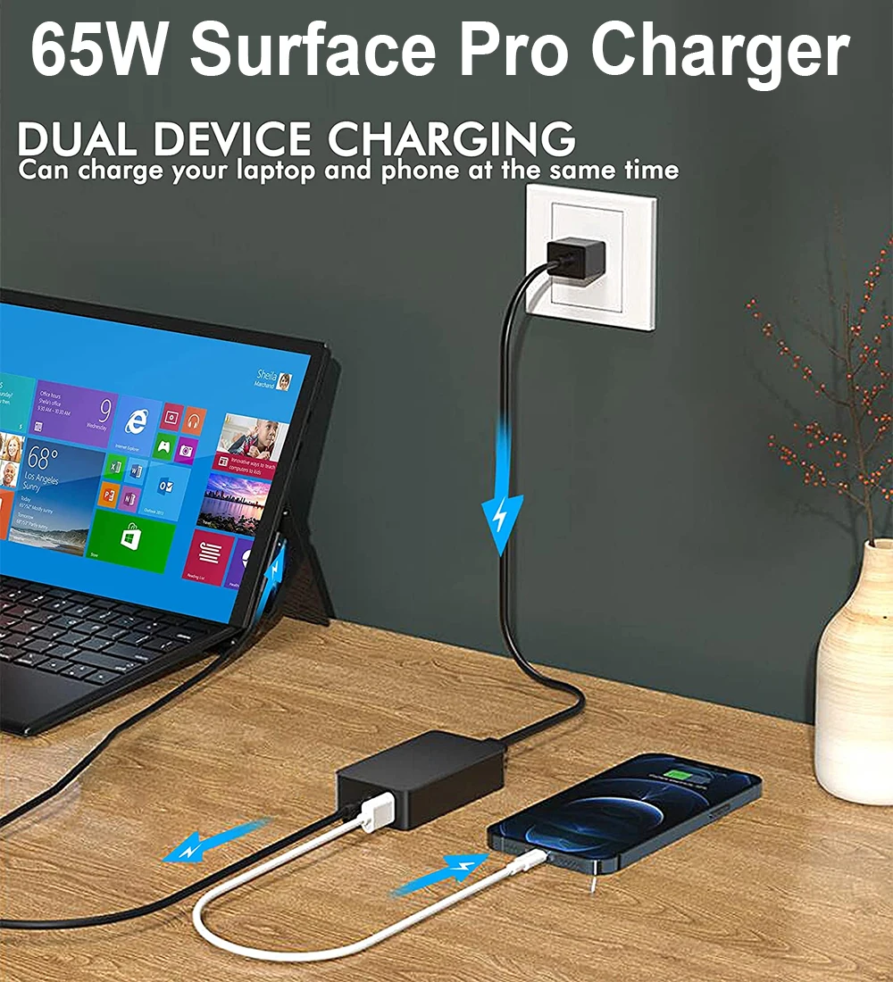 

65W Surface Pro Charger for Microsoft Laptop Surface Pro 3 & 4 & 5 & 6 AC Power Adapter Windows Surface Book 2 & 3 Surface Go