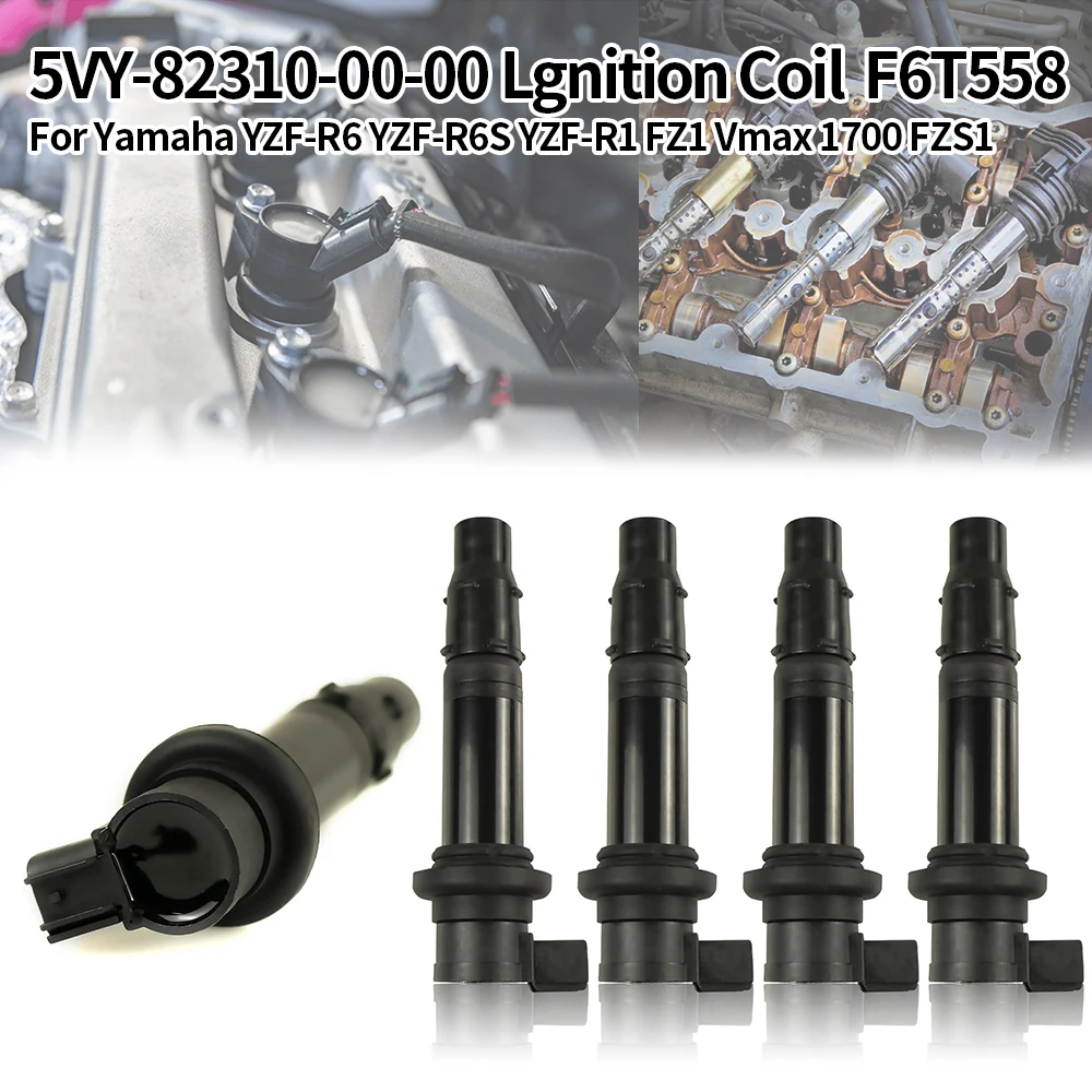 Juego De 4 Bobinas De Encendido Para Yamaha FZ1, V-MAX 1700, YZF-R1 Y R6 (2006-2016) - Referencia 5VY-82310-00-00