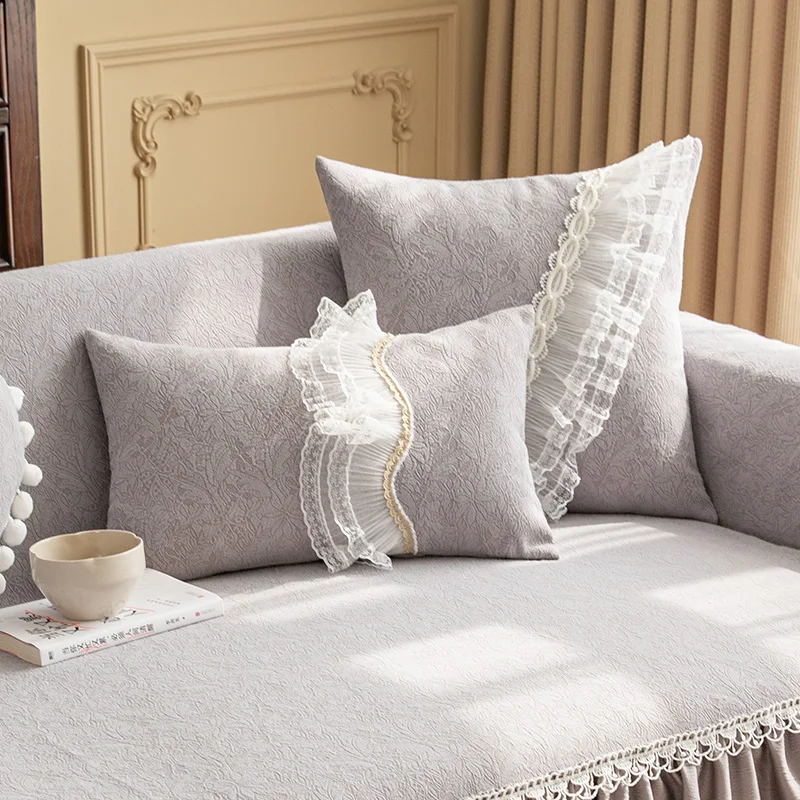 

European Lace Edge Decorative Pillowcase Luxury Sofa Back Cushion Cover Modern Home Decor All-season Jacquard Fabric Pillowcase