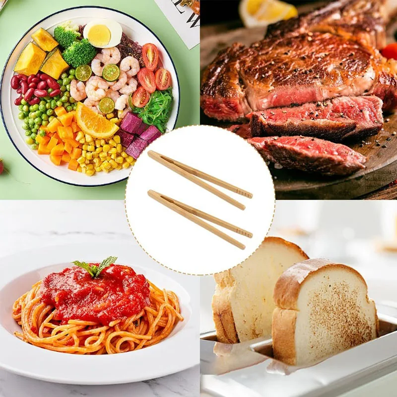 2Pcs Bamboo Wooden Food Toaster Tongs Bamboo Tongs Tea Clip Natural Tweezers for Toast Pickles Tea Cooking Kitchen