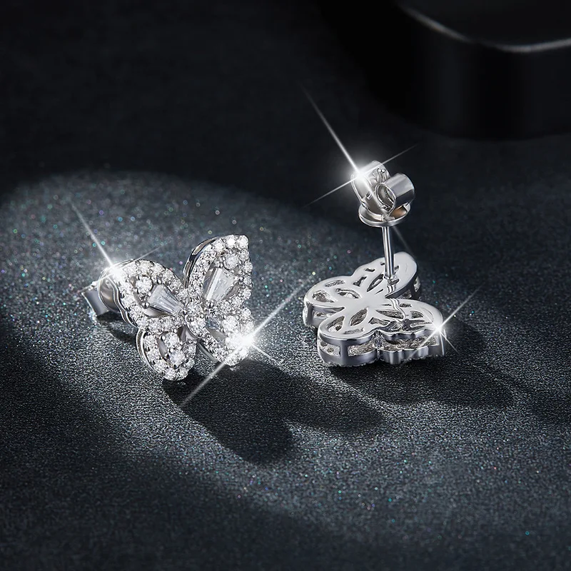 JECIRCON Moissanite Earrings for Women Niche Design Bow full of Diamonds Studs High-end 925 Sterling Silver Plated With 18k Gold