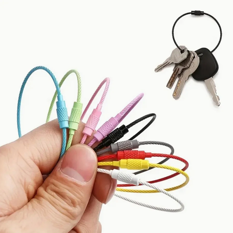 5PCS Candy Color Spray Paint Wire Ring Paint Wire Rope With Button Rotating Screw Key Ring Key Chain Accessories