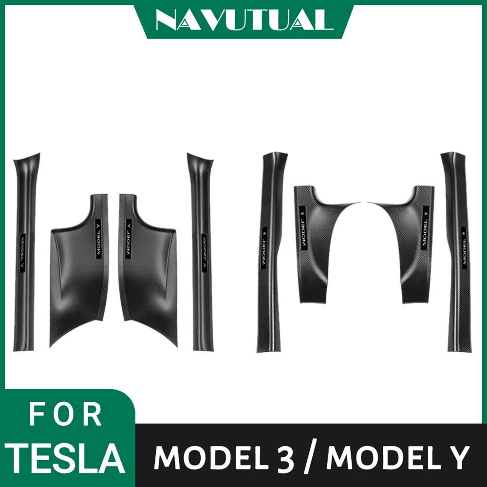 

For Tesla Model 3 Y Threshold Strips Front And Rear Welcome Pedals Seat Corner Protectors Carbon Fiber Modified Accessories