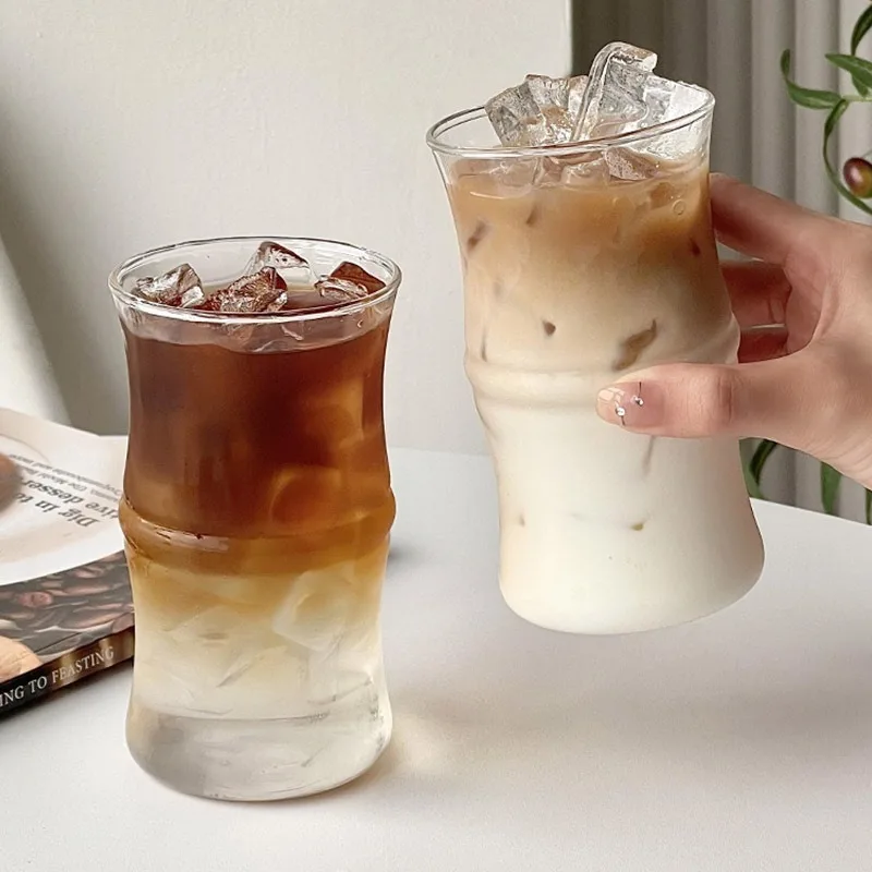 Bamboo-Inspired Large Capacity Clear Glass Mug