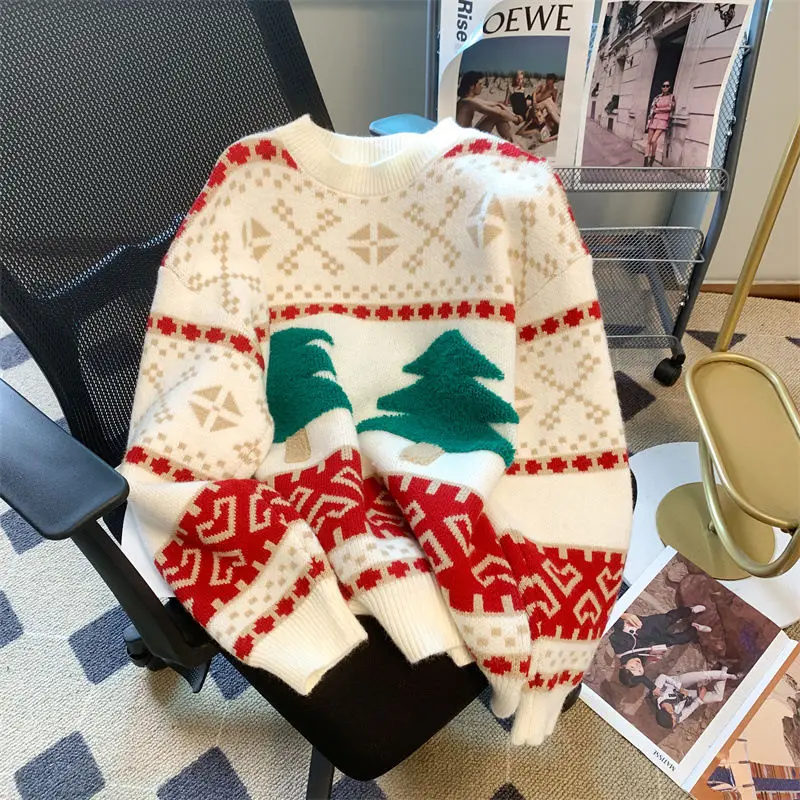 

Ugly Christmas Sweater Cute Harajuku Rabbit Tops Men Couple High Street Knitting Sweater Snow Printed Pullover New Vintage Retro