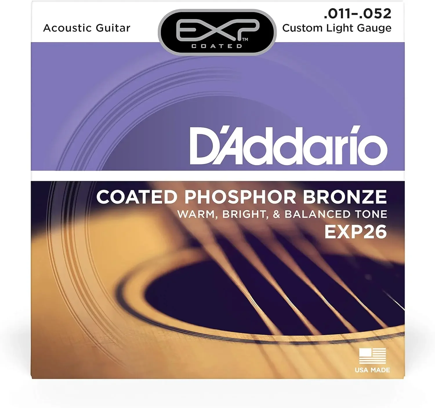 EXP26 11-52 Coated Phosphor Bronze Acoustic Guitar Strings Light 4x Longer Life With NY Steel For Strength And Pitch Stability