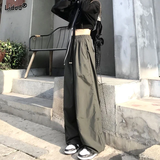 Wide Leg Pants for Women Solid Thin High Waist Pocket Suit Cargo