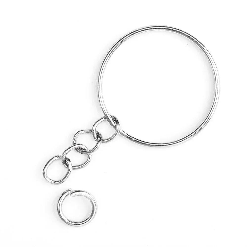 50/100pcs Stainless Steel Hole Flat Key Ring DIY Bag Pendant Buckles Making Polished Keychains Line Split Rings Jewelry Findings