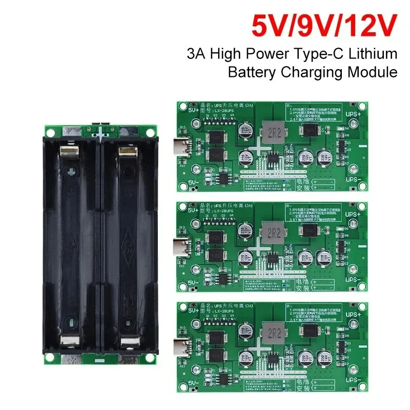 Type-C 15W 3A 18650 Lithium Battery Charger Module DC-DC Step Up Booster Fast Charge UPS Power Supply / Converter 5V 9V 12V 6
