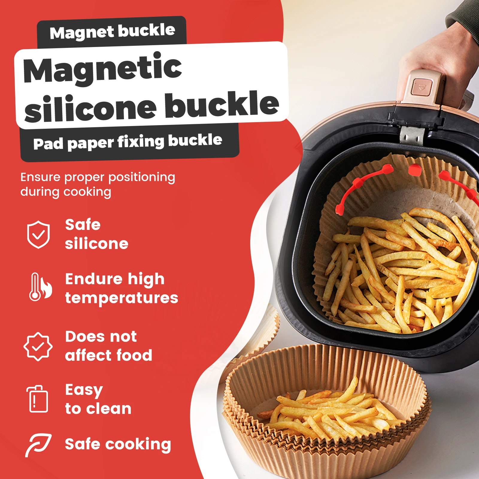 4Pcs Air Fryer Magnet Heat Resistant Magnetic Silicone Buckle Firm Adhesion Air Fryer Liner Magnet Silicone Buckle for Baking