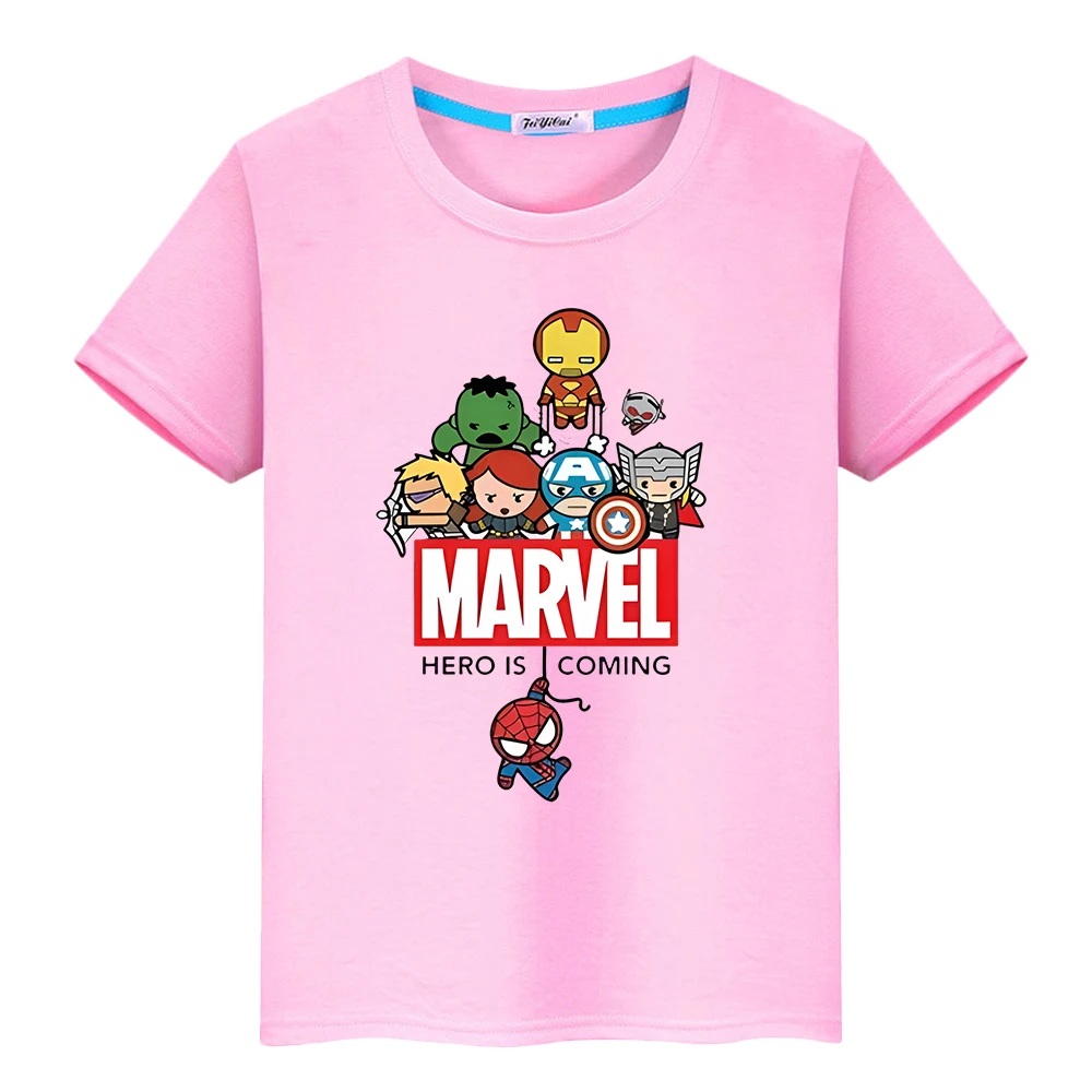 Marvel Boys Girls Cute T-shirt Summer Print 100%Cotton Short  Spider-Man Sports Short sleeve Anime Tops y2k Kids clothes gift 2