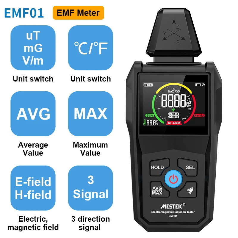 Mestek EMF Meter Professional Electromagnetic Field Radiation Detector Handheld Radiator Electric Magnetic Dosimeter Geiger Test radiation detector emf meter tester