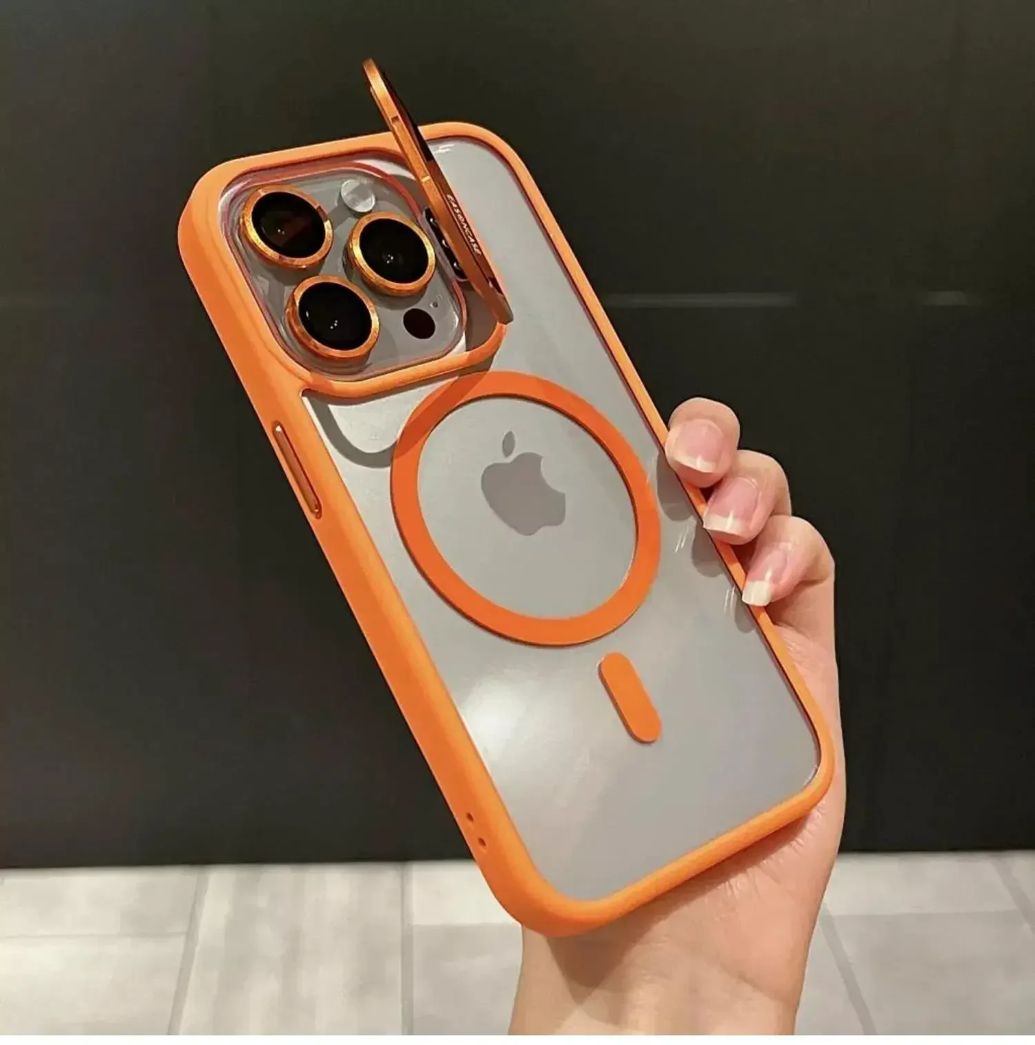 

Magnetic Lens Protection Stand Magsafe Phone Case For IPhone 15 12 13 14 Pro Max 11 Camera Glass Transparent Metal Ring Cover