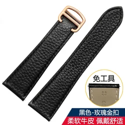 Luxurious Leather Strap for Cartier Tank Solo Series - Versatile Sizes for Men and Women (Black Rose Gold)