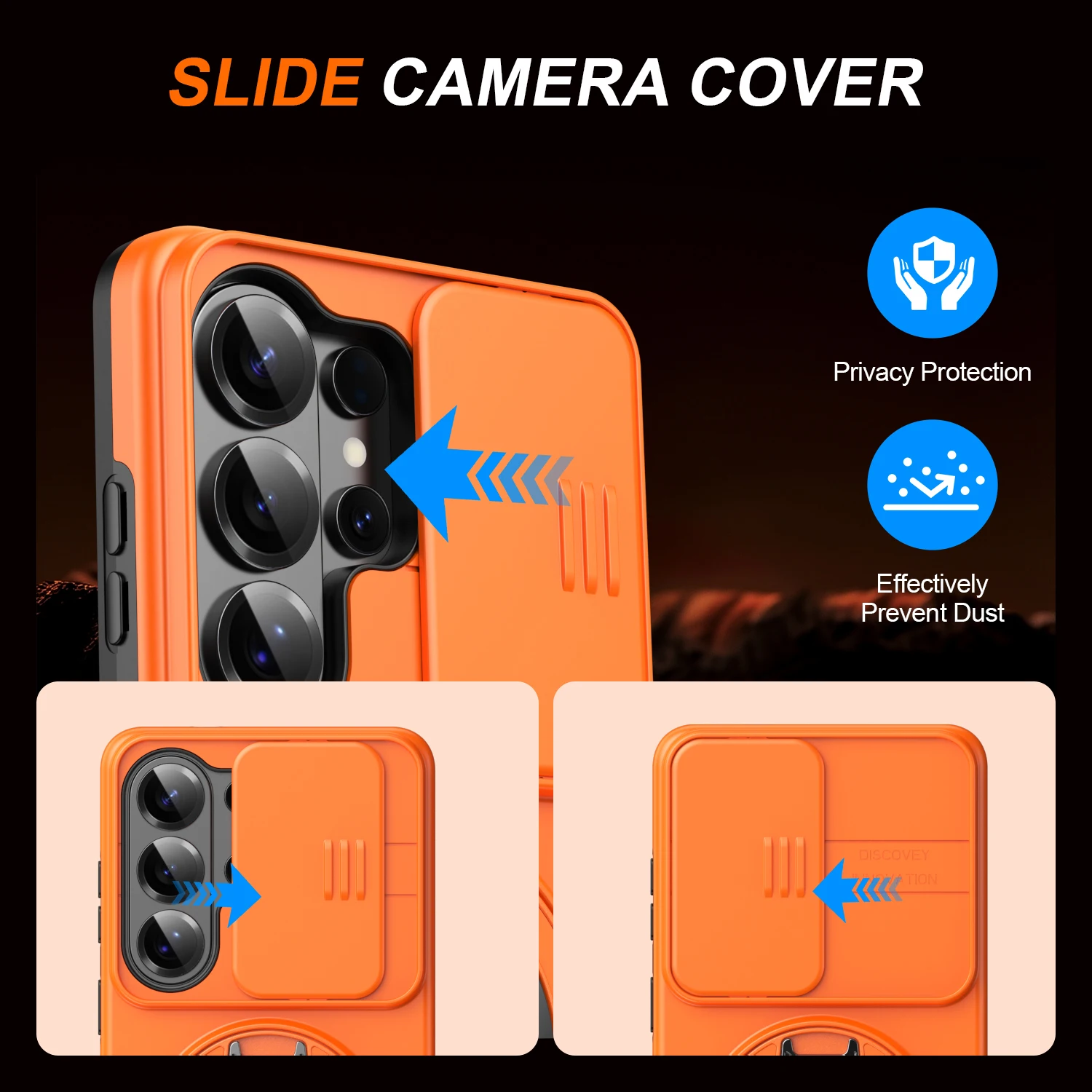 Magnetic Ring Stand Phone Case with Slide Camera Lens Protection and Durable Hybrid Design