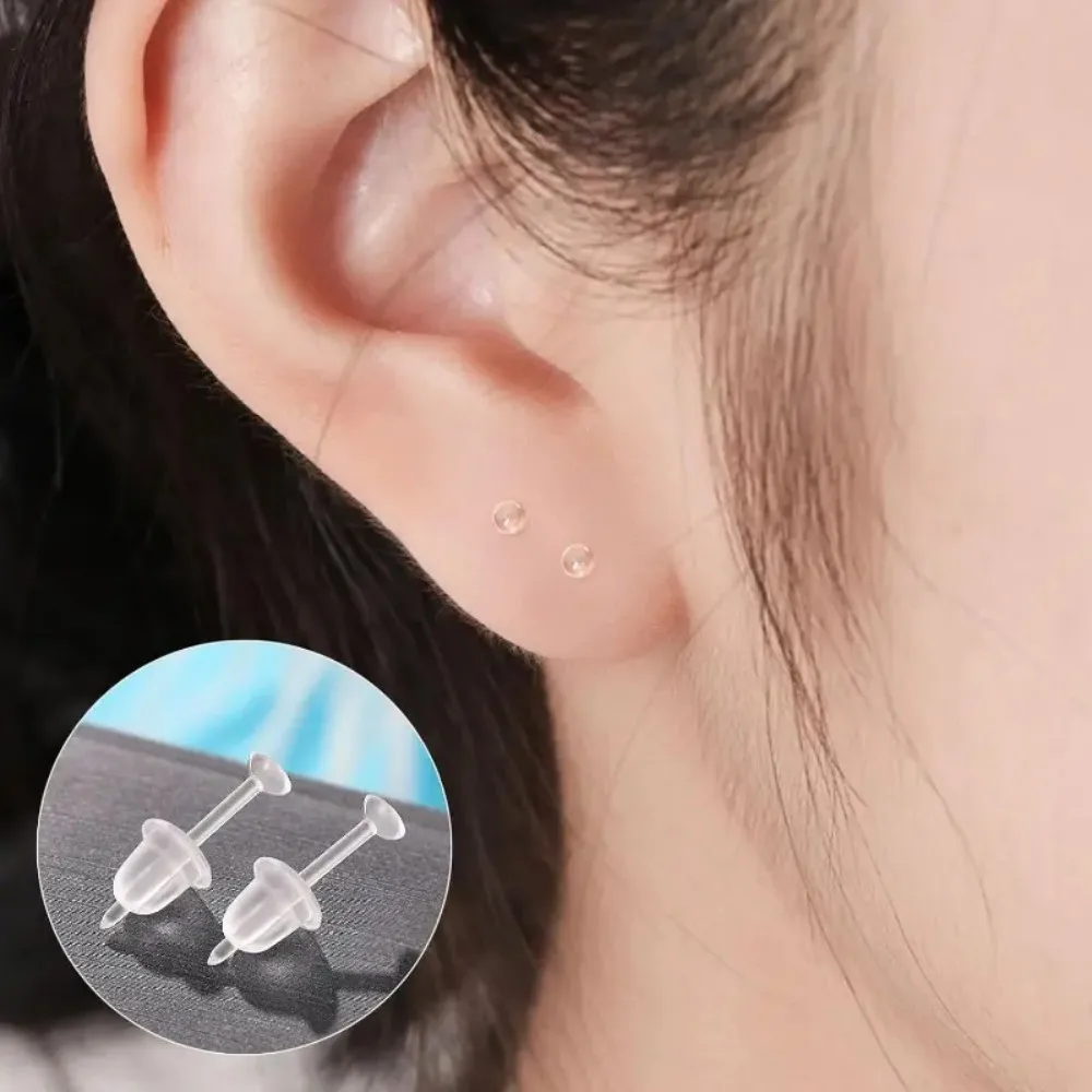100 Stück hypoallergene, durchsichtige Kunststoff-Ohrstecker – bequem, Standardgröße für Sport- und DIY-Schmuck – Detail 6