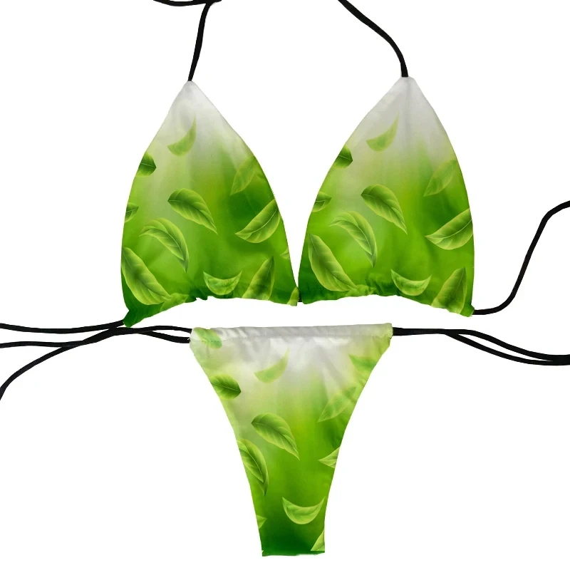 New Fashion Tea 3D Printing Swimsuit Women Sexy Two Pieces Low Waist Halter Bathing Suits Beach Bikini Surprise Gift