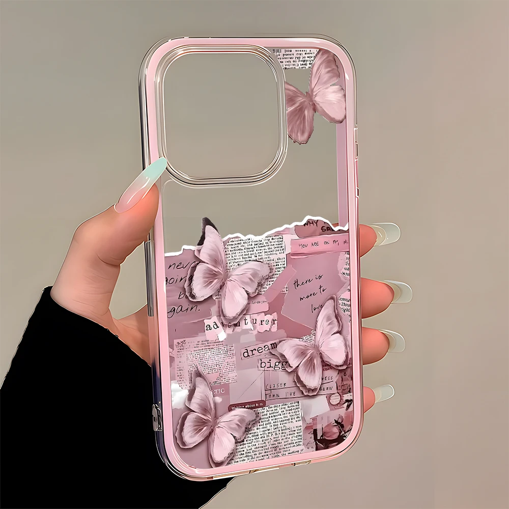 Pink Butterfly Collage Dual-Layer Clear Phone Case Cover