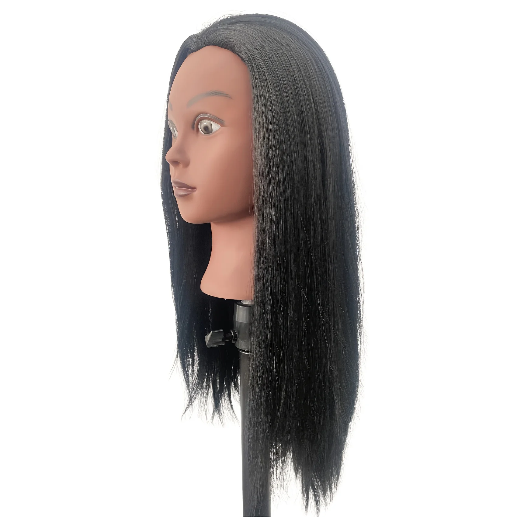 16-Zoll Schwarzer Übungskopf mit Synthetischem Haar für Frisierübungen, Mannequin-Kopf mit Ständer für Haarstyling – Detail 7