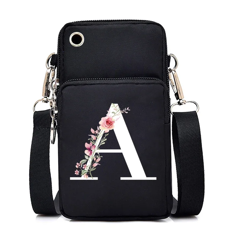 

New Fashion Mobile Phone Crossbody Bag for Women Shoulder Bag 26 Floral Alphabet A-Z Cell Phone Pouch with Headphone Plug Wallet