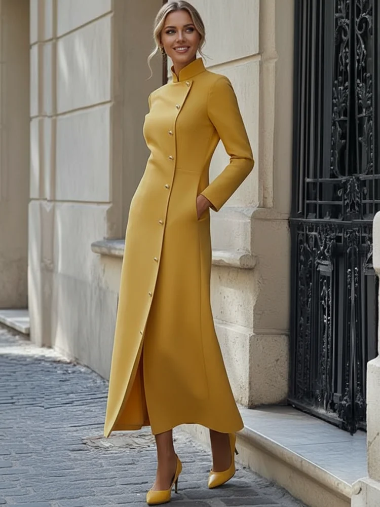 Freeacy-فستان متوسط الطول بطية صدر واحدة للنساء ،...