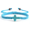 97779-2787de.jpg Bracelet en corde tressée fait main, turquoise naturelle, croix de Jésus, bracelet réglable pour homme, femme, couple, bijoux religieux porte-bonheur, cadeau