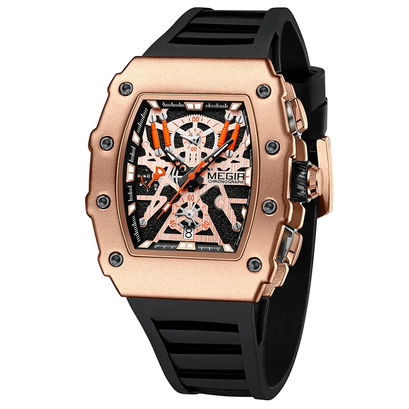 

Men's Watch Business Casual Watch 2023 Popular Megir Watch Men's Wine Bucket Watch Square Dominant Timing Silicone