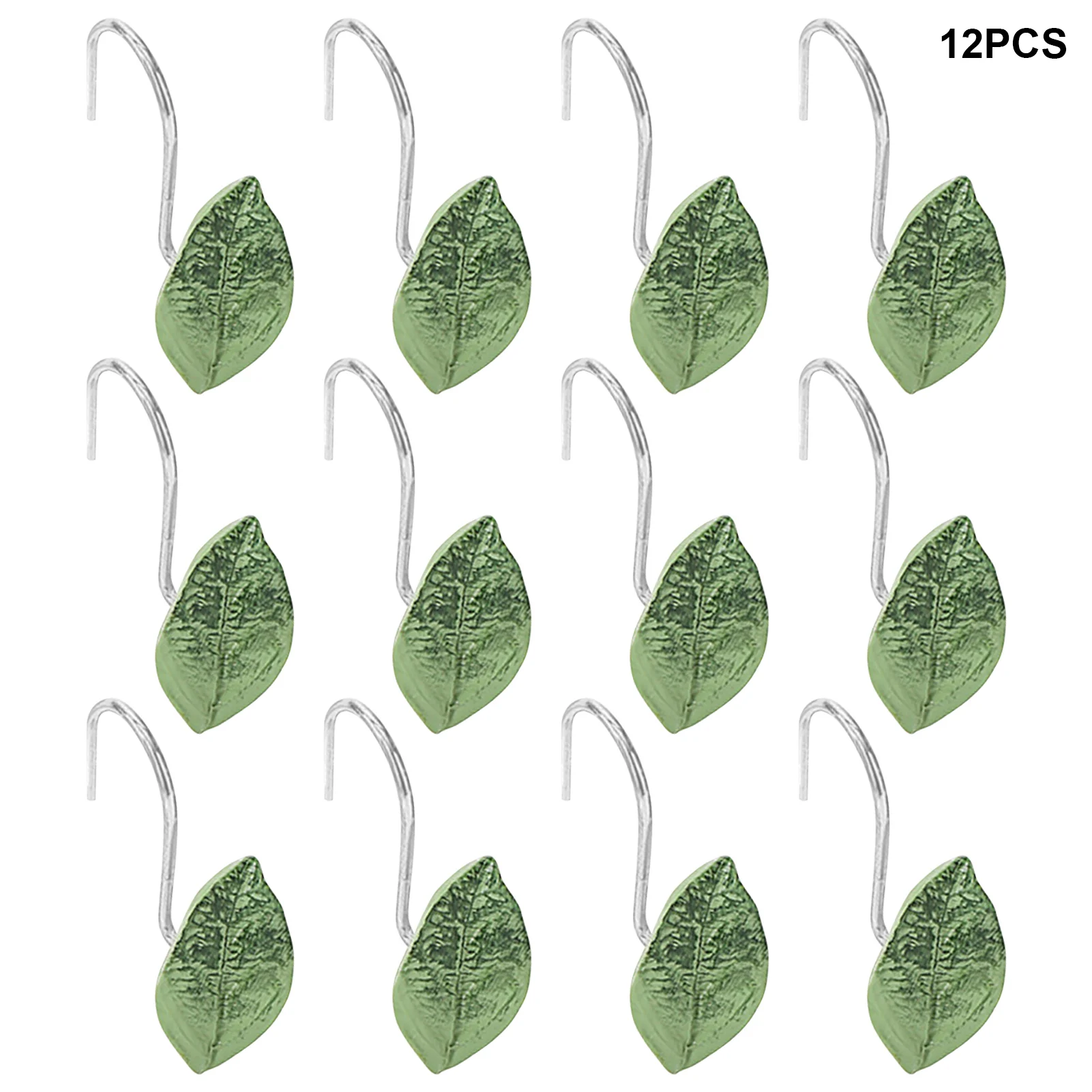

12pcs Liner Reusable Metal Sliding Easy To Use Heavy Duty Home Tree Leaf Shape Green Sturdy Shower Curtain Hook Bathroom Decor