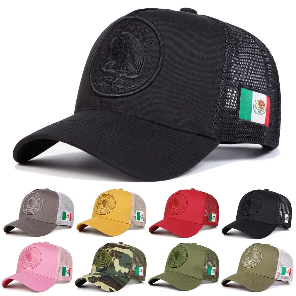 Unisex-Baseballkappen mit mexikanischer Flaggen-Stickerei, für Frühling und Sommer, Sonnenschutz, verstellbare, lässige Trucker-Hüte