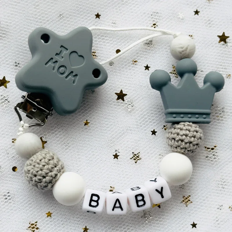 DIY Name Silicone Bead Wooden Ring Pacifier Clips Safe Teething Chains Teether Friendly Dummy Beech Clips Holder Gift pacifier chain,pacifier clip,pacifier accessories,teething toy tethers,teether clip