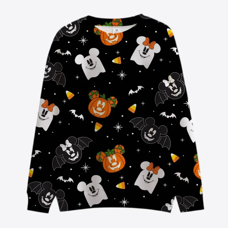 

Disney Halloween New Streetwear Ladies Sweatshirt Mickey Minnie Anime Print Fashion Casual Crew Neck Girls Tops