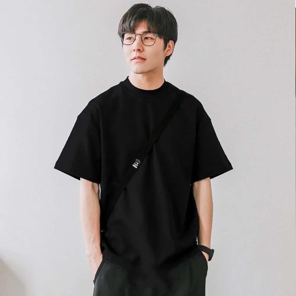 تي شيرت برقبة صغيرة للرجال 350gsm قطن بلون سادة تي...